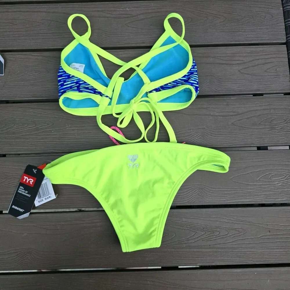 TYR Women's Neon/multi Mix & Match Tieback Tops & Micro Bikini Sz S New Sample